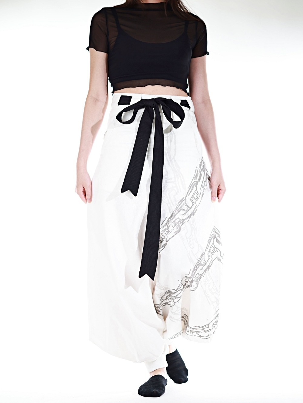 White Parachute Printed Wide-Leg High Rise Pants L